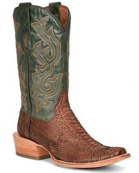 Corral Men's Exotic Python Embroidered Performance Western Boots - Square Toe , Green/brown, hi-res