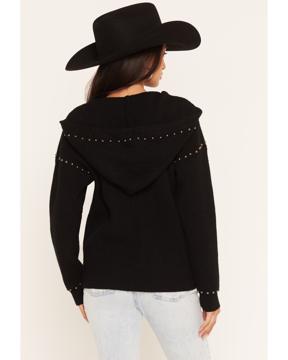 Image #4 - Miss Me Women's Hooded Button-Down Long Sleeve Top, Black, hi-res