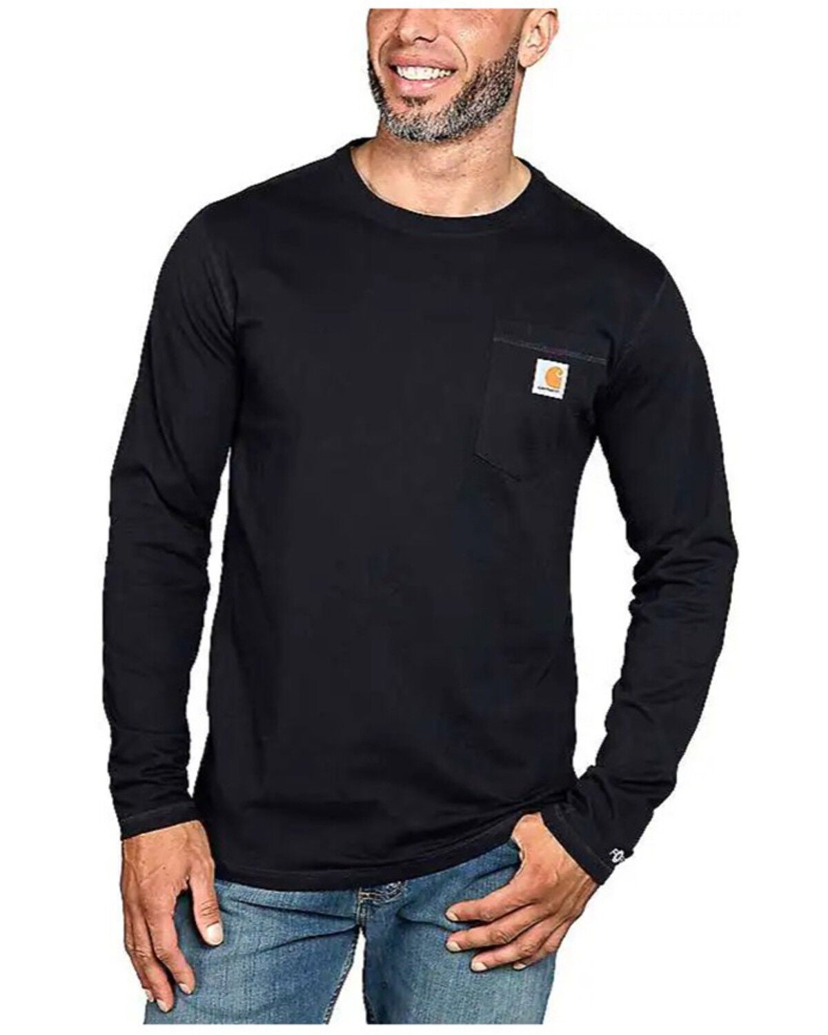 Carhartt Men's Force Relaxed Fit Midweight Long Sleeve Logo Pocket Work T-Shirt, Black, hi-res