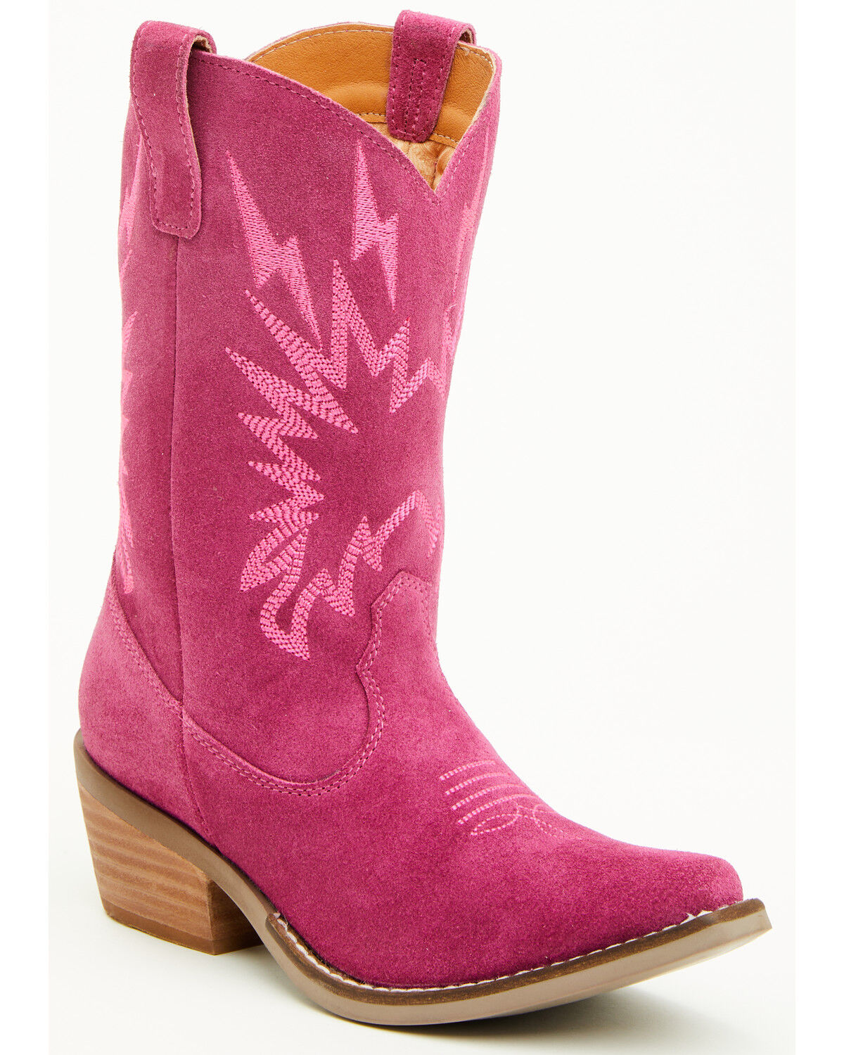 Image #1 - Dingo Girls' Thunder Road Suede Western Boots - Snip Toe, Pink, hi-res