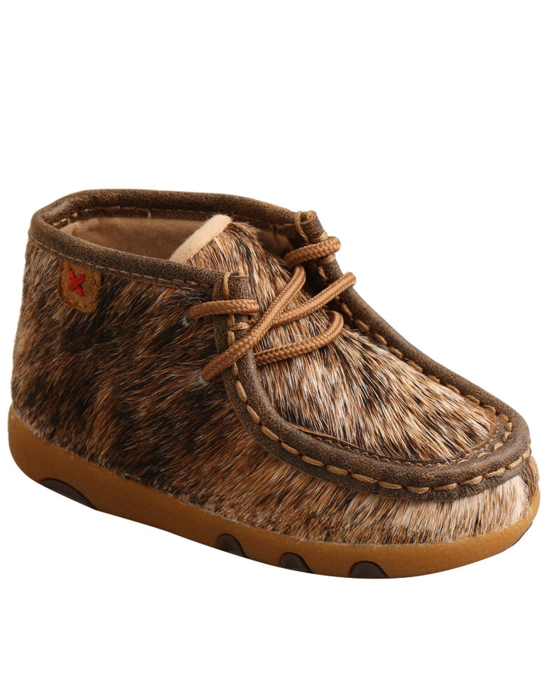 Twisted X Infant Girls' Brindle Hair-On Moc Boots - Moc Toe, Black/white, hi-res