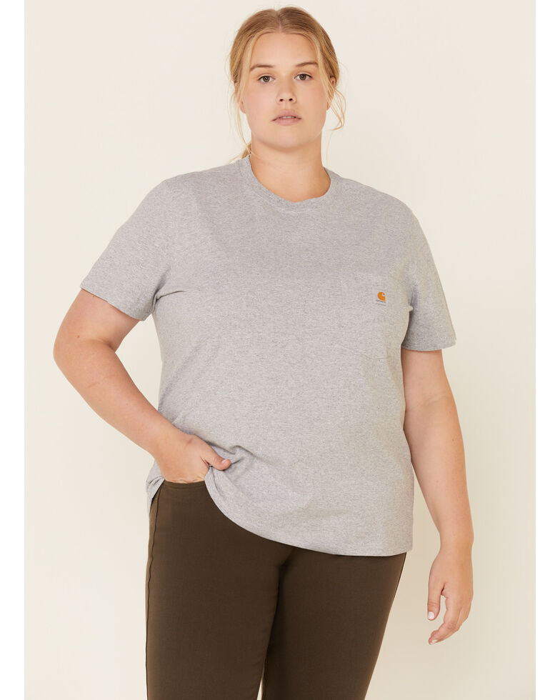 Carhartt Women's Chest Pocket Sleeve Work T-Shirt - Plus, Grey, hi-res