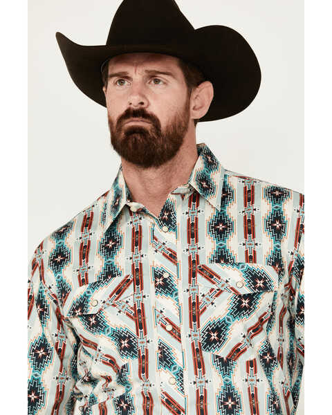 Image #2 - Panhandle Select Men's Southwestern Print Long Sleeve Snap Western Shirt - Tall , Cream, hi-res