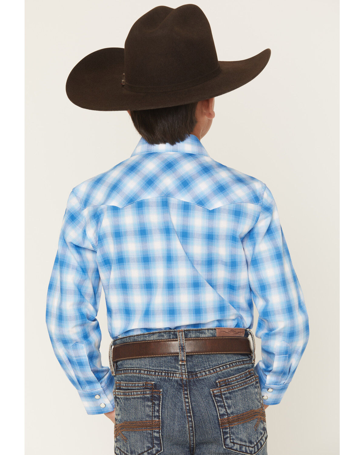 Image #4 - Wrangler Retro Boys' Plaid Print Long Sleeve Snap Western Shirt, Blue, hi-res