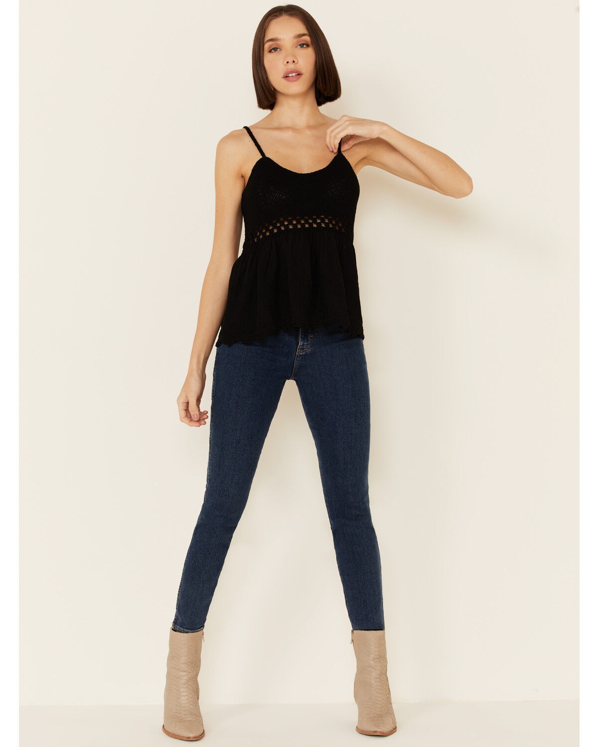 Image #2 - Very J Women's Crochet Embroidered Cami Tank Top, Black, hi-res