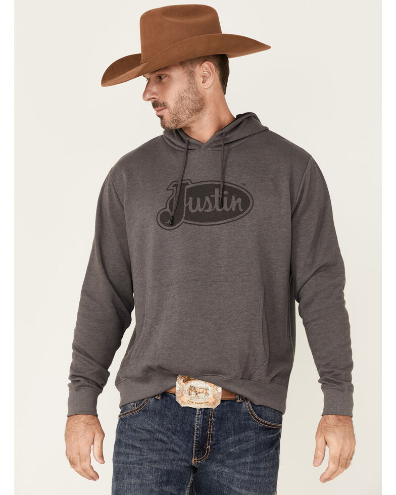 Justin Men's Charcoal Charleston Logo Fleece Hooded Sweatshirt , Charcoal, hi-res