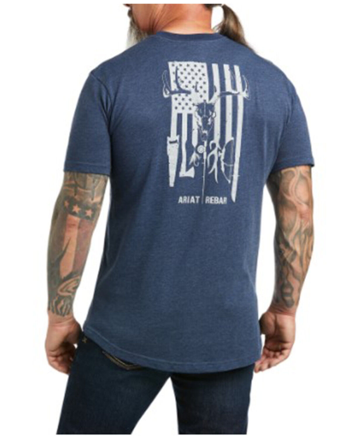 Image #2 - Ariat Men's Rebar American Outdoors Flag Graphic Short Sleeve Work Pocket T-Shirt, Heather Blue, hi-res