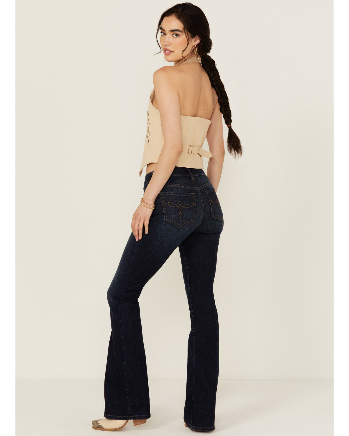 Image #3 - Shyanne Women's Luna High Rise Flare Stretch Denim Jeans, Dark Wash, hi-res