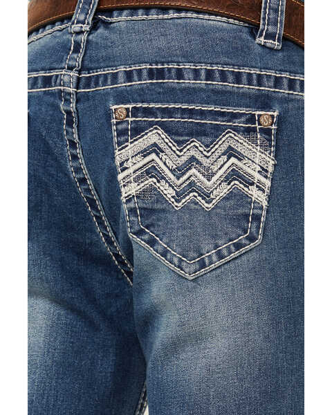 Shyanne Little Girls' Dark Wash Zigzag Pocket Bootcut Jeans, Blue, hi-res