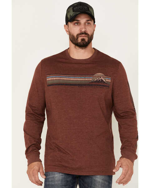 Brothers and Sons Men's Color Block Sunset Logo Long Sleeve T-Shirt, Burgundy, hi-res