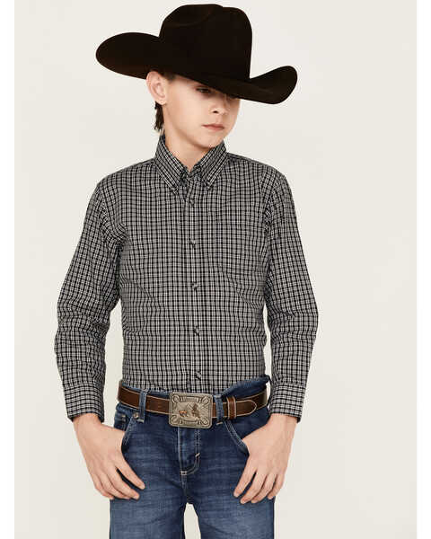 Image #1 - Wrangler Boys' Riata Plaid Long Sleeve Western Shirt, , hi-res