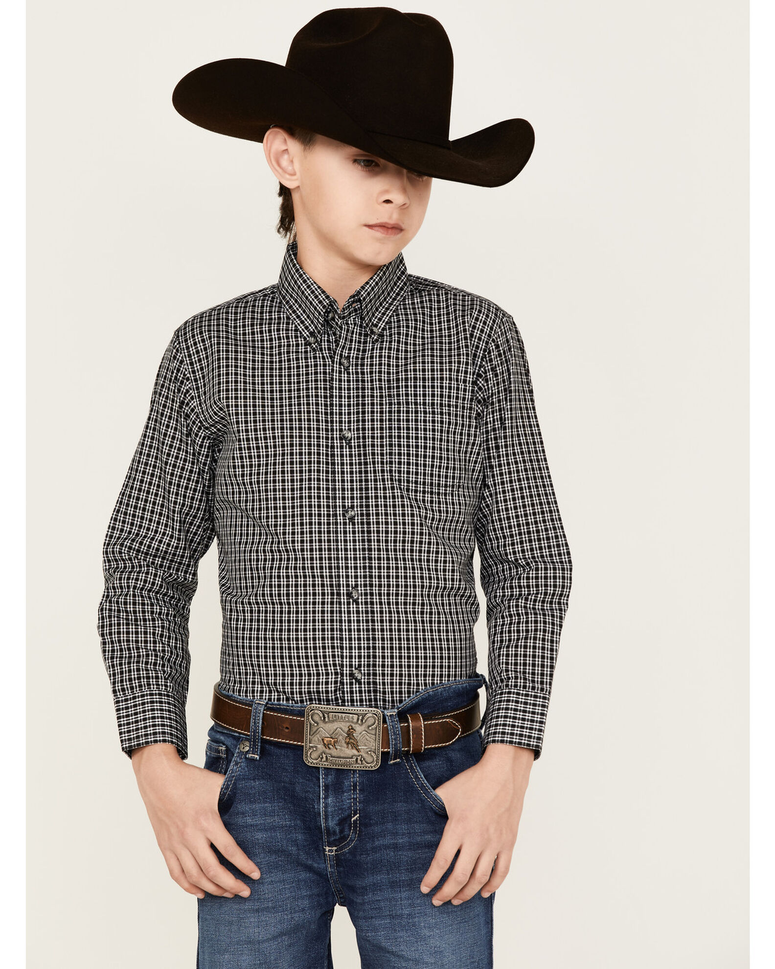 Wrangler Boys' Riata Plaid Long Sleeve Western Shirt | Sheplers