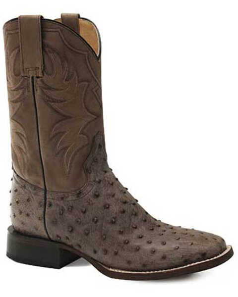 Roper Men's All In Ostrich Western Boots - Broad Square Toe, Brown, hi-res