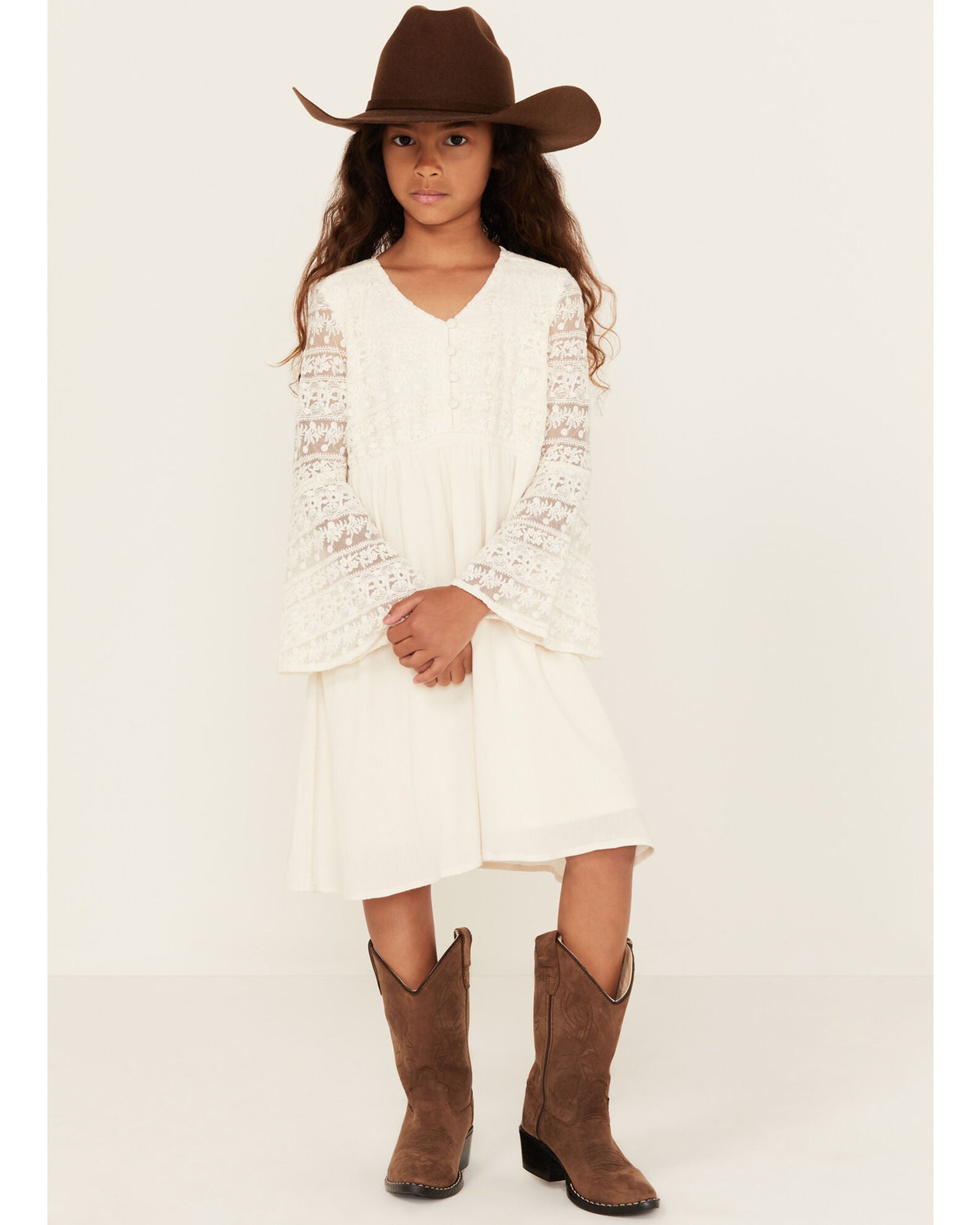 Product Name: Shyanne Girls' Lace Long Sleeve Button-Down Mini Dress