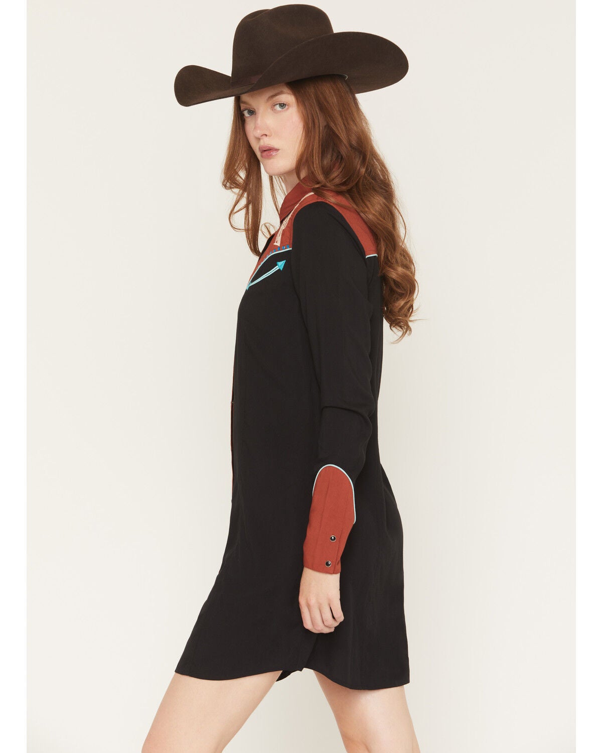 Image #2 - Panhandle Slim Women's Retro Desert Embroidered Long Sleeve Snap Western Mini Dress, Black, hi-res