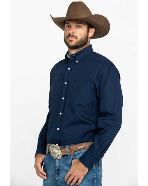 Image #3 - Ariat Men's Wrinkle Free Button Long Sleeve Western Shirt, Navy, hi-res