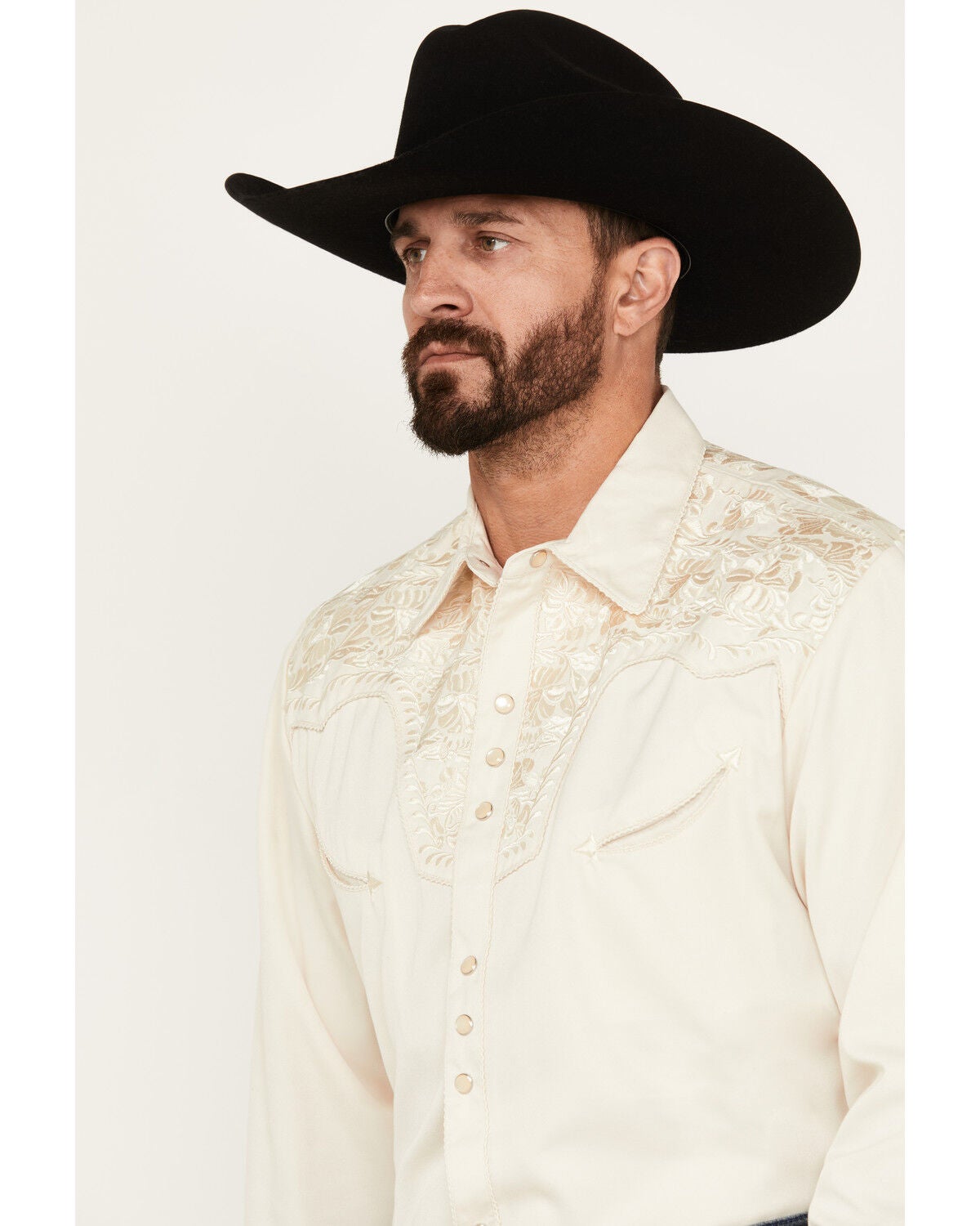 Image #2 - Scully Men's Gunfighter Embroidery Long Sleeve Snap Western Shirt - 3X, Ivory, hi-res