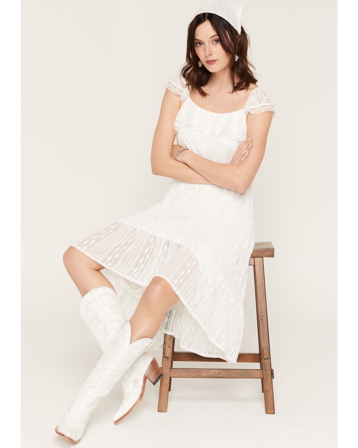 Image #1 - Shyanne Women's Lace Flutter Sleeve High-Low Midi Dress, White, hi-res