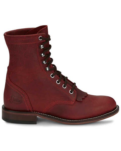 Image #2 - Justin Women's McKean Lace-Up Boots - Round Toe , Red, hi-res
