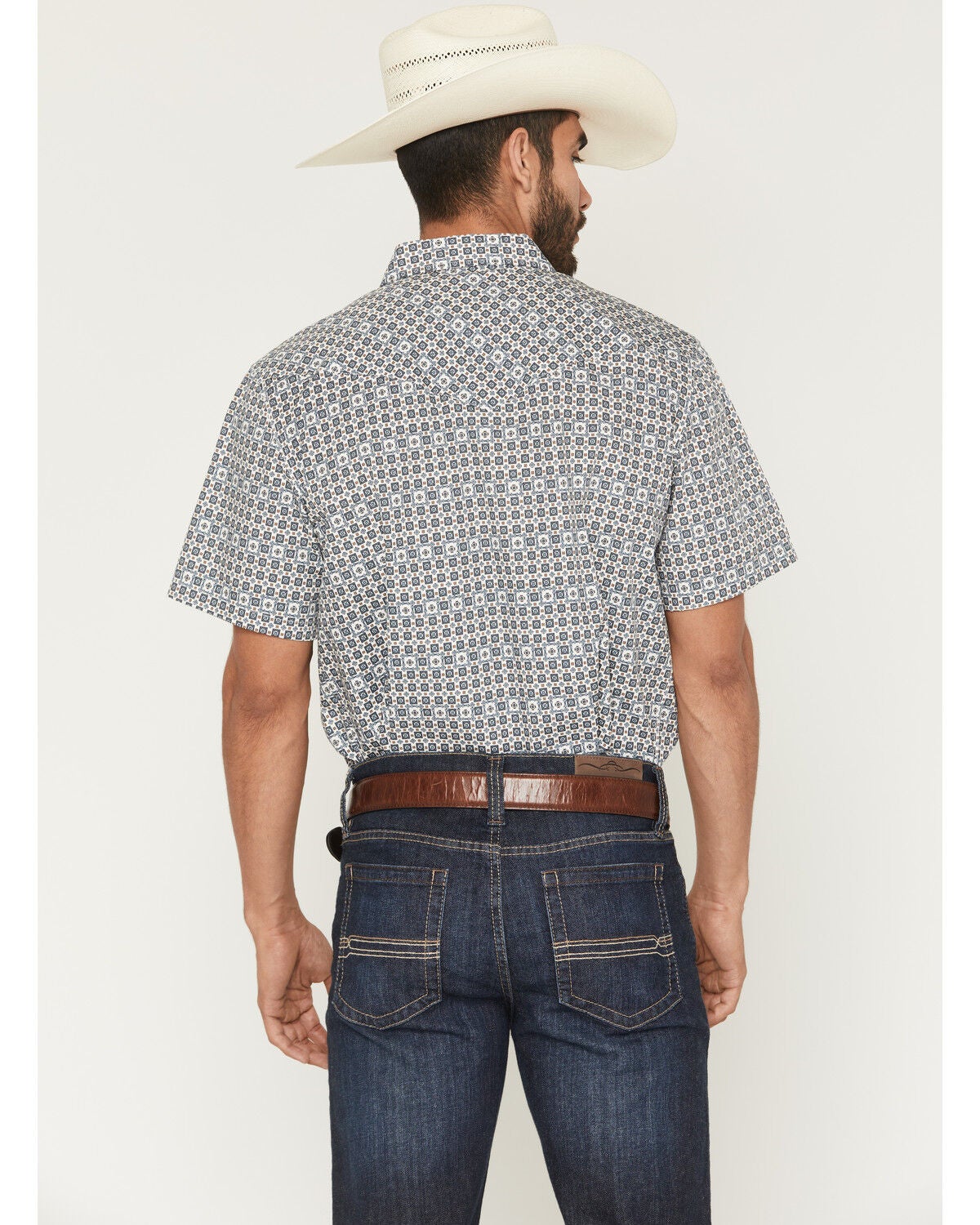 Image #4 - Gibson Trading Co Men's haven Geo Print Short Sleeve Snap Western Shirt - Tall, Light Blue, hi-res