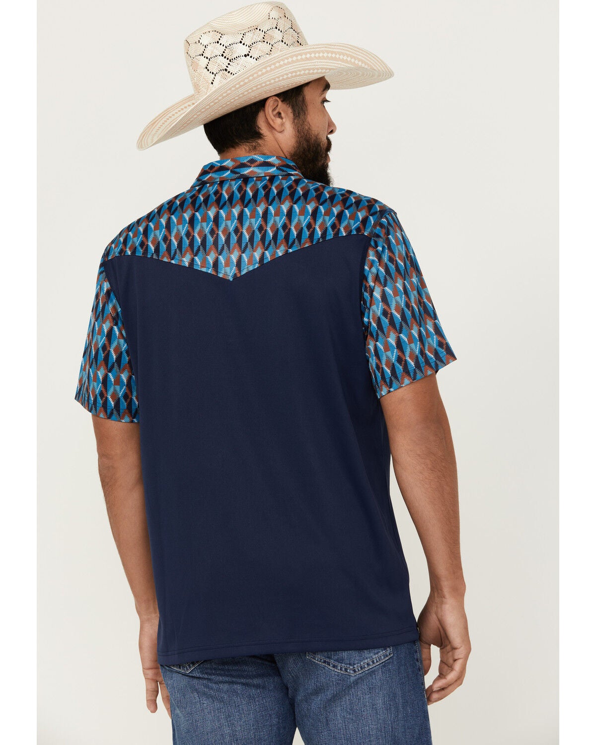 Image #4 - RANK 45&reg; Men's Denton Color Block Short Sleeve Button-Down Polo Shirt, Dark Blue, hi-res