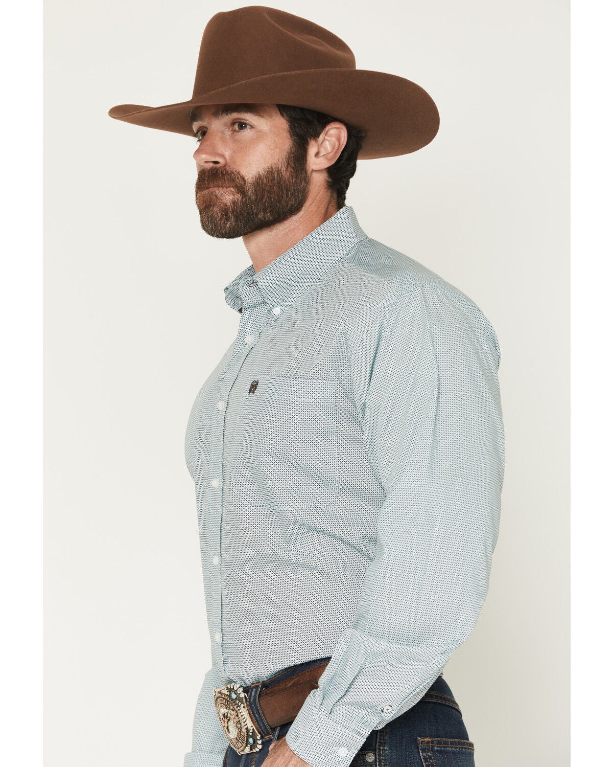Image #2 - Cinch Men's Micro Geo Print Long Sleeve Button-Down Western Shirt, Blue, hi-res
