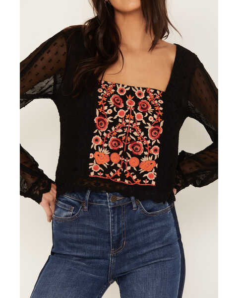 Image #3 - Idyllwind Women's Coreopsis Embroidered Chiffon Top, Black, hi-res