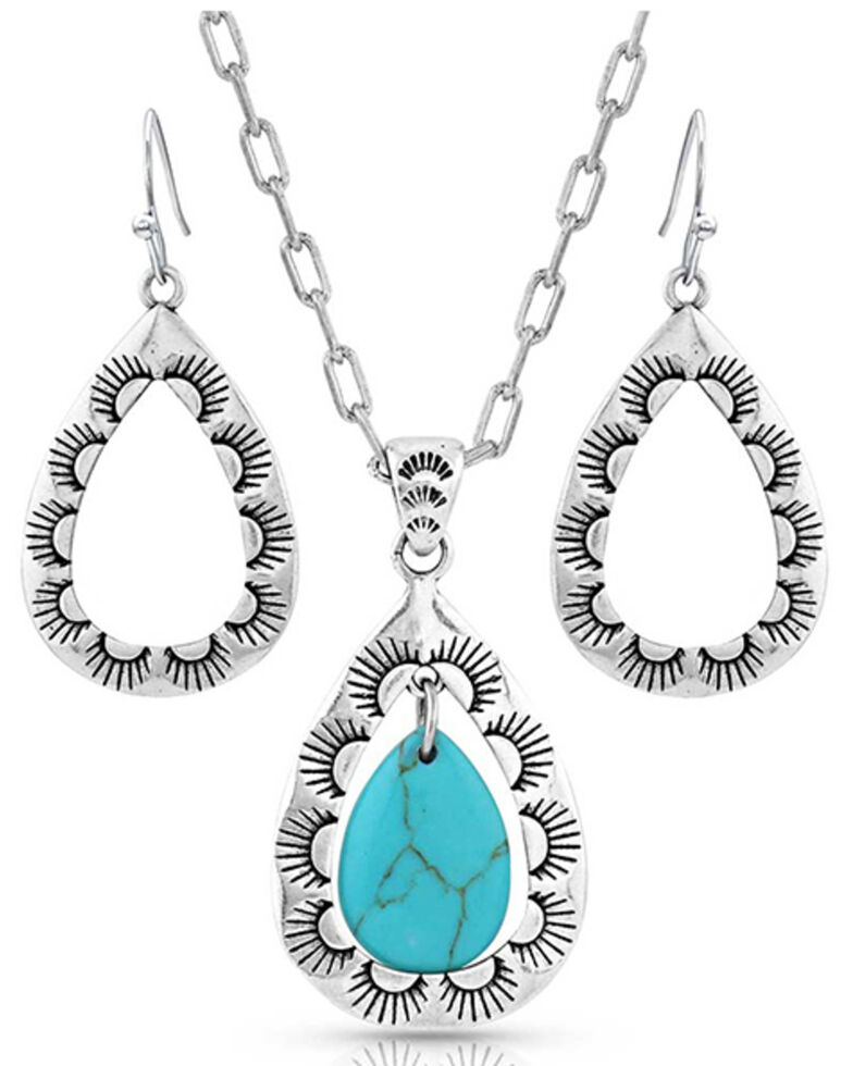 Montana Silversmiths Women's Roadrunner Turquoise Scalloped Jewelry Set, Turquoise, hi-res