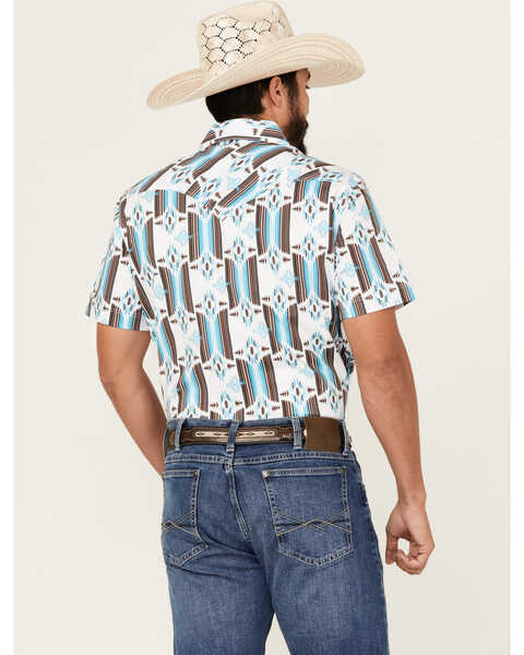 Image #4 - Rock & Roll Denim Men's Southwestern Print Short Sleeve Pearl Snap Stretch Western Shirt , White, hi-res