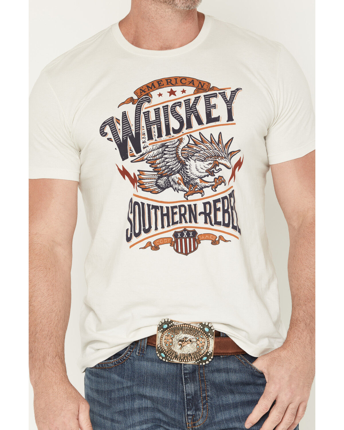 Image #3 - Cody James Men's American Whiskey Short Sleeve Graphic T-Shirt, Cream, hi-res