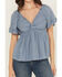 Image #3 - Angie Women's Eyelet Short Puff Sleeve Shirt, Blue, hi-res