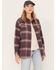Cleo + Wolf Women's Plaid Print Oversized Long Sleeve Flannel Button Down Shirt, Violet, hi-res