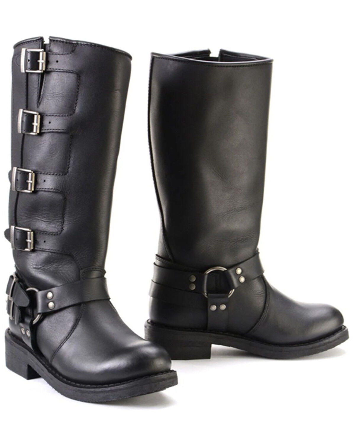 Image #1 - Milwaukee Leather Women's Buckle Detail Tall Motorcycle Boots - Round Toe, Black, hi-res