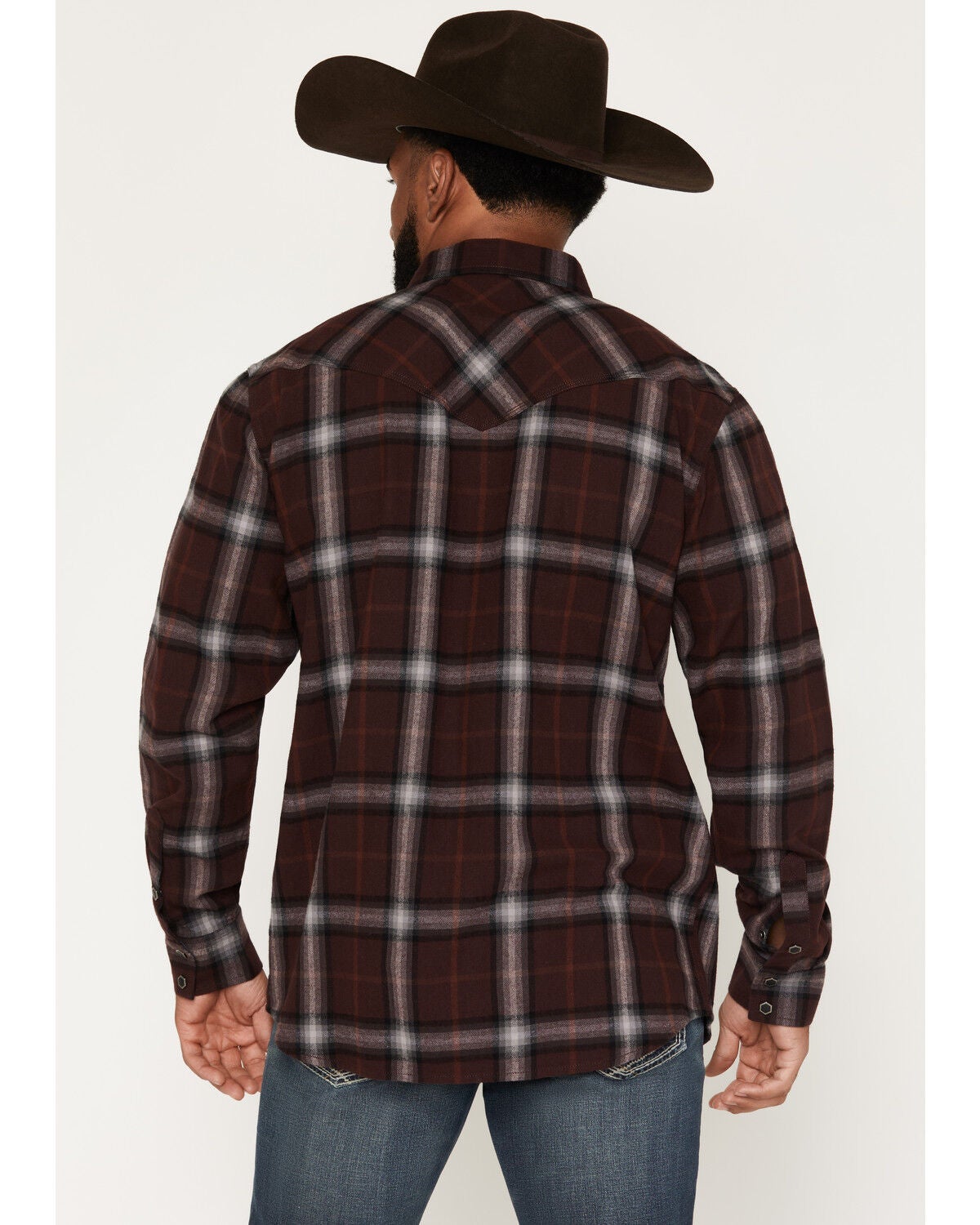 Image #4 - Moonshine Spirit&reg;&nbsp;Men's Oklahoma Plaid Print Long Sleeve Snap Flannel Shirt, Burgundy, hi-res