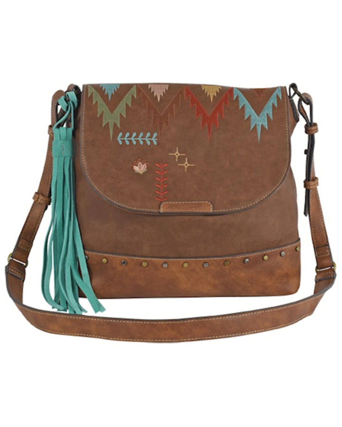 Image #1 - Catchfly Women's Brown Multicolored Embroidered Crossbody Bag, Brown, hi-res