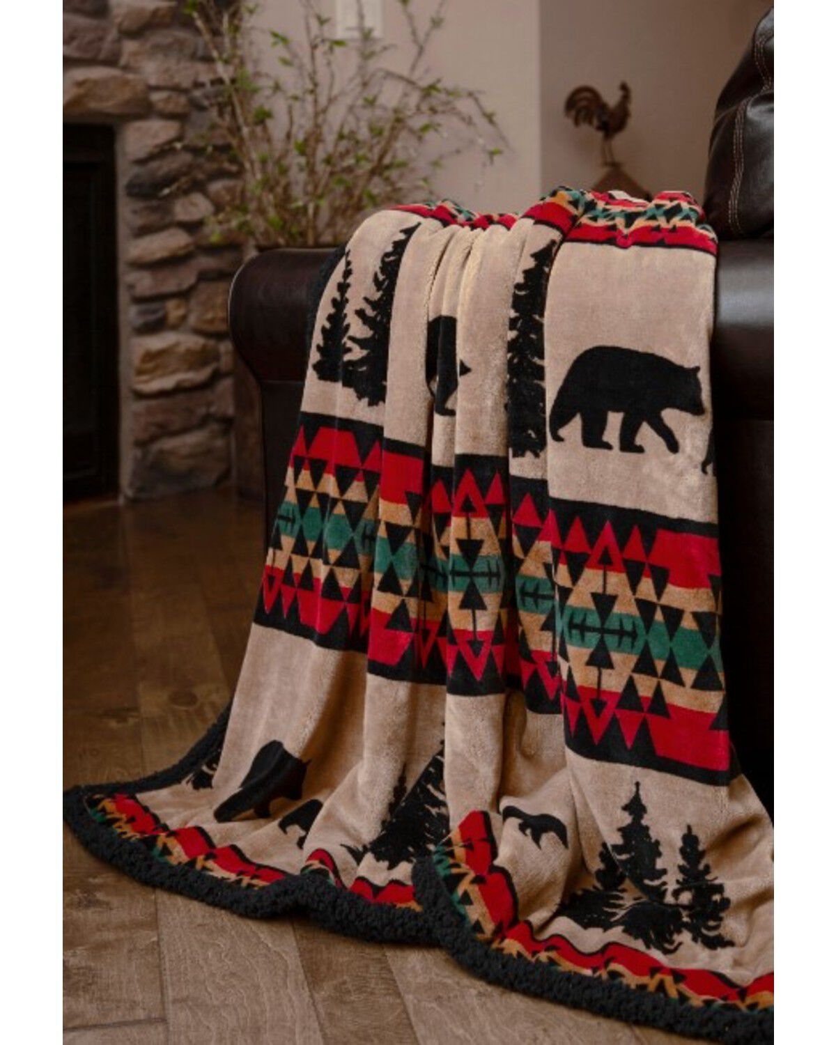 Carstens Home Bear Trails Sherpa Plush Blanket, Tan, hi-res