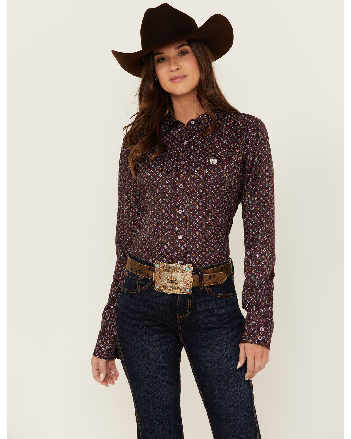 Image #1 - Cinch Women's ARENAFLEX® Printed Long Sleeve Button-Down Western Shirt, Purple, hi-res