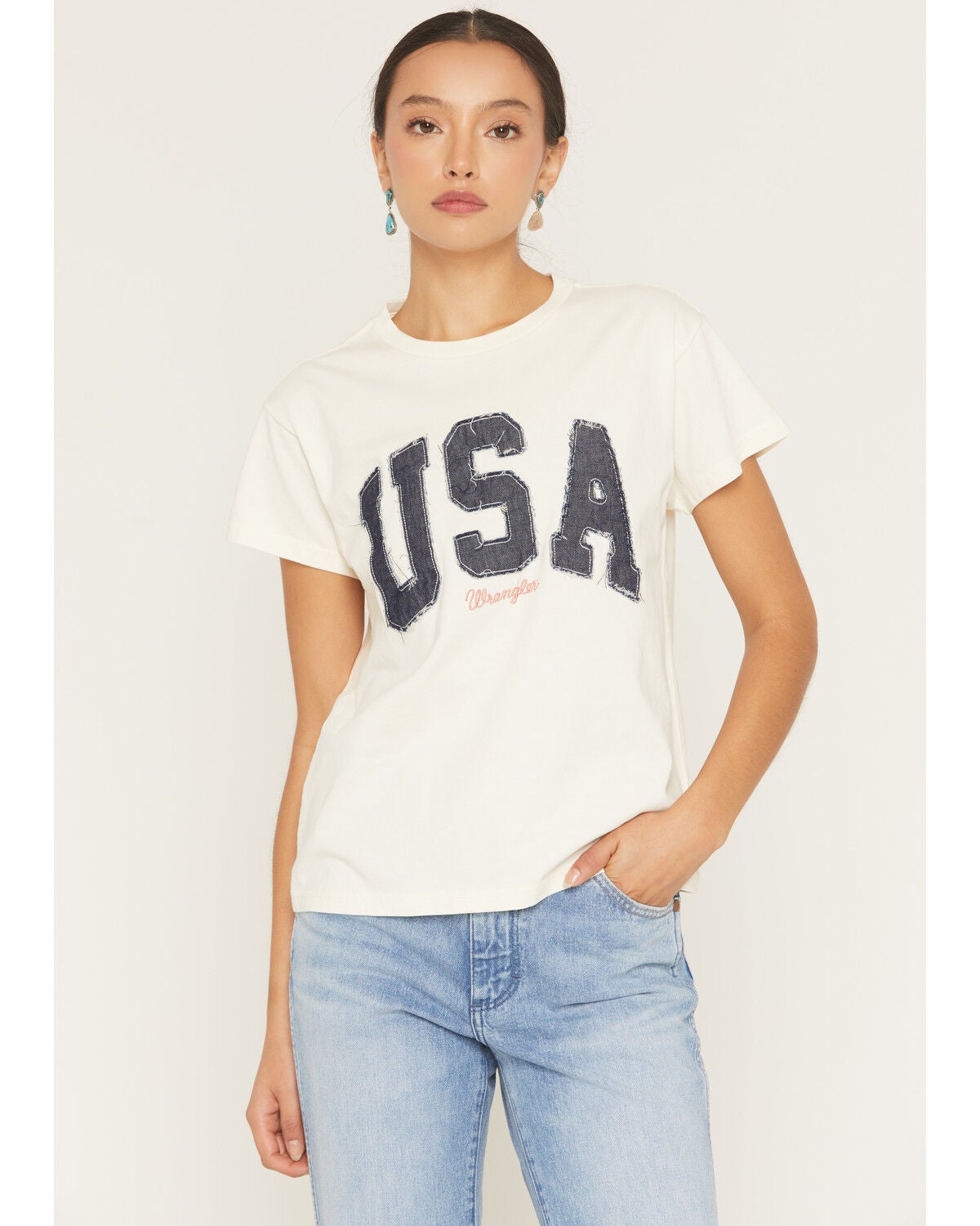 Image #1 - Wrangler Retro Women's USA Short Sleeve Tee, Cream, hi-res