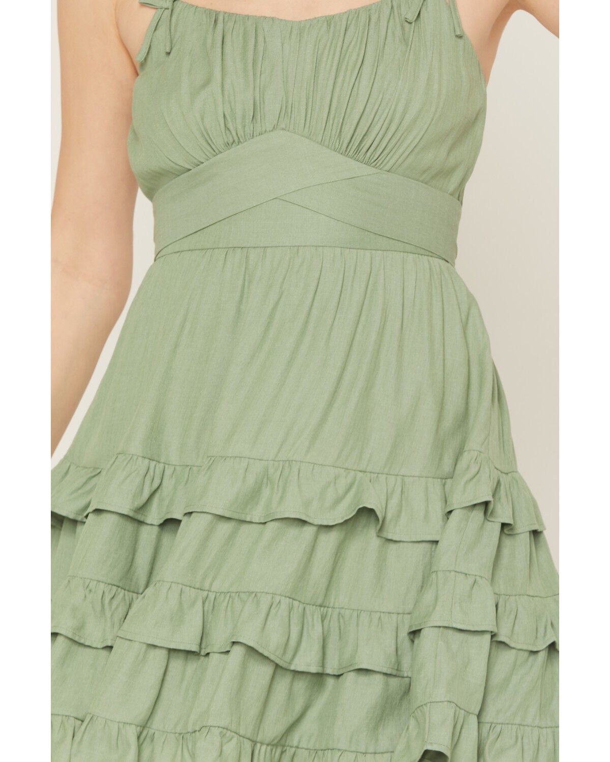 Image #3 - Ash & Violet Women's Sleeveless Tiered Ruffle Mini Dress, Sage, hi-res