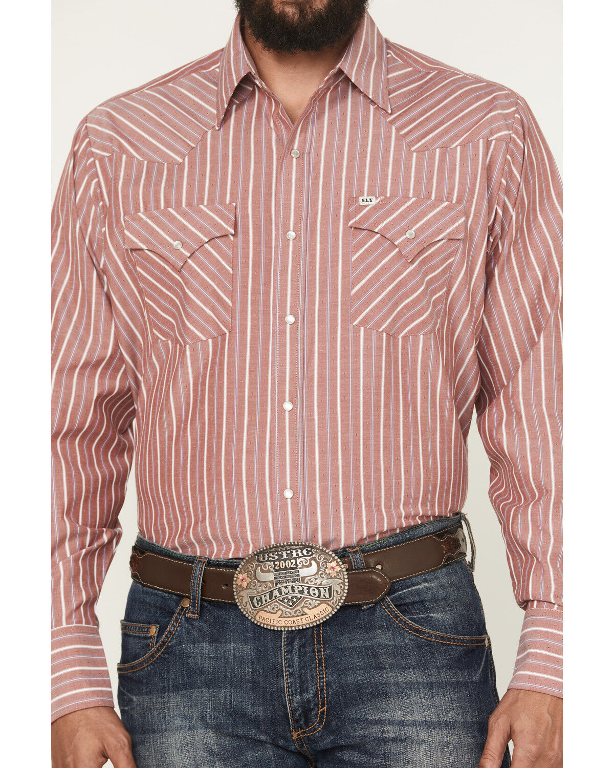 Image #3 - Ely Walker Men's Striped Long Sleeve Pearl Snap Western Shirt, Red, hi-res