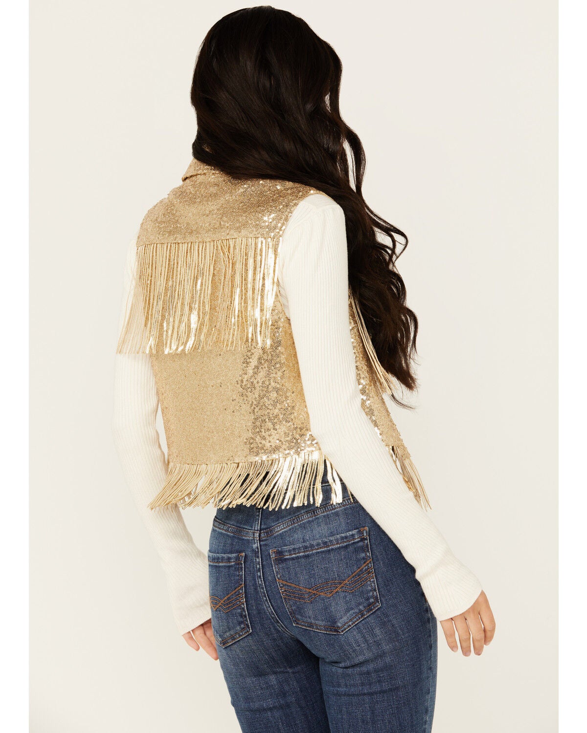 Image #4 - Saints & Hearts Women's Sequins Fringe Vest, Gold, hi-res