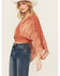 Image #2 - Beyond The Radar Women's Mesh Printed Long Sleeve Crop Top, Rust Copper, hi-res