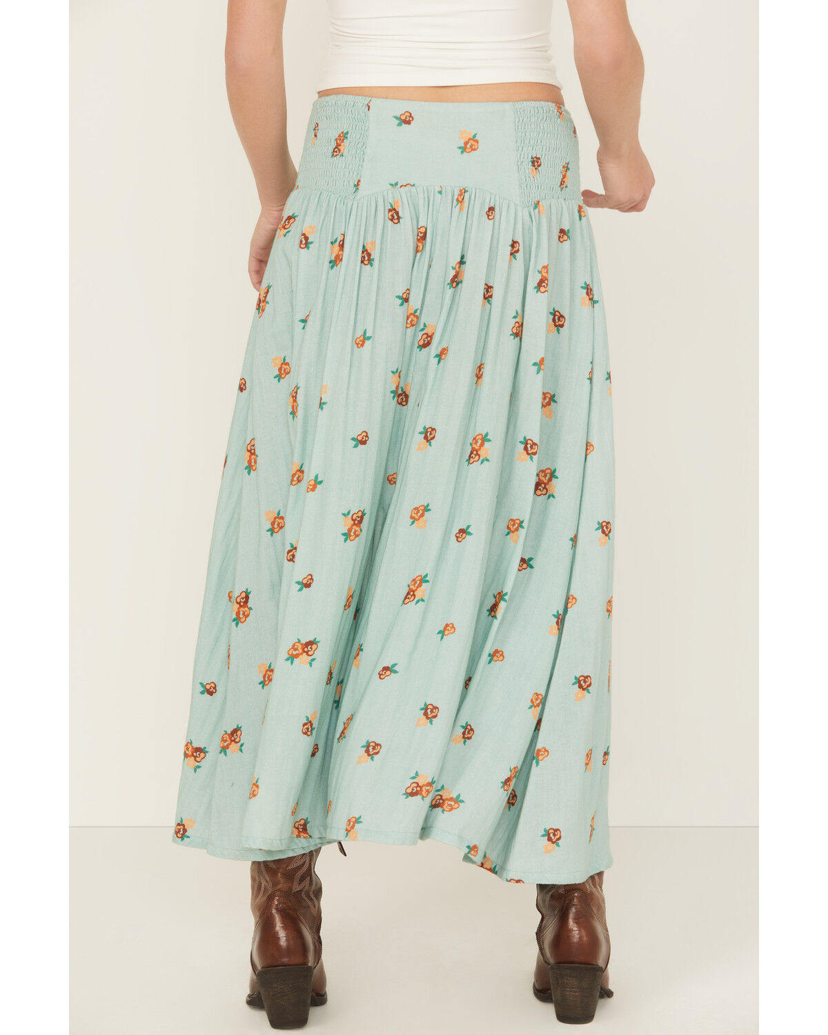 Image #4 - Rock & Roll Denim Women's Floral Print Button-Down Midi Skirt, Aqua, hi-res