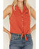 Image #3 - Wrangler Retro Women's Solid Sleeveless Snap Tie-Front Western Shirt, Red, hi-res