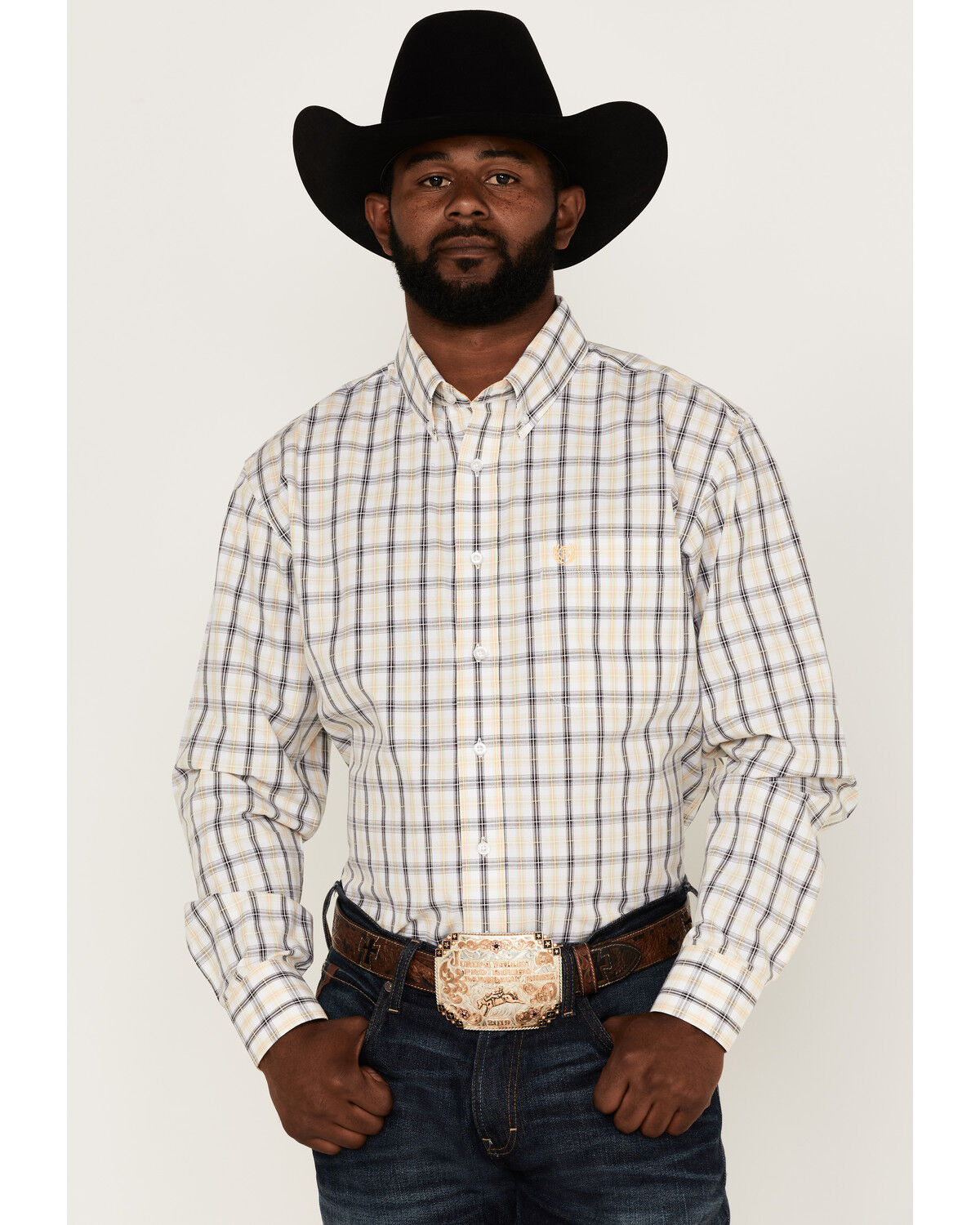 Image #1 - Panhandle Select Men's Plaid Print Long Sleeve Button Down Western Shirt, , hi-res