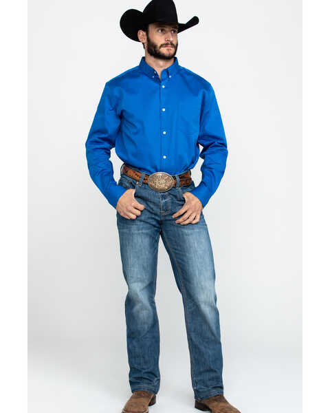 Image #6 - Cody James Core Solid Twill Long Sleeve Western Shirt , Navy, hi-res