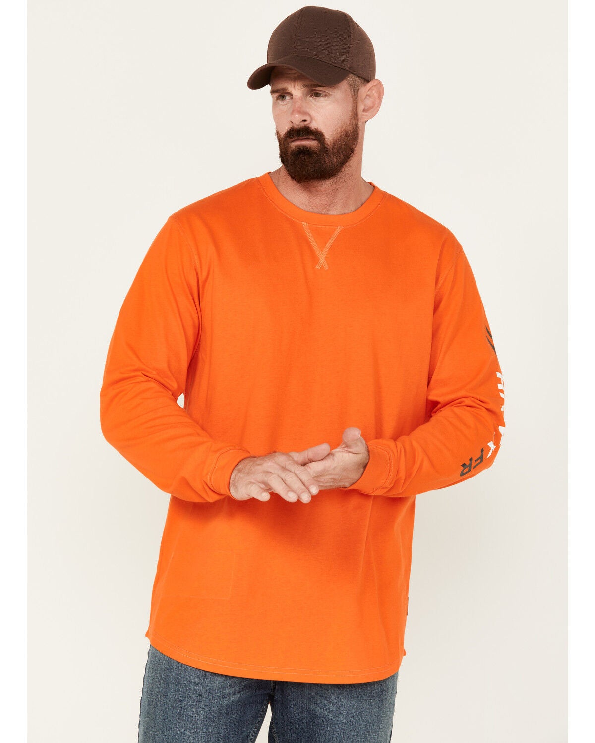 Hawx Men's FR Logo Long Sleeve Work T-Shirt&nbsp;, Orange, hi-res