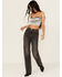 Image #1 - Levi's Premium Women's Static Noise High Rise Ribcage Wide Leg Stretch Denim Jeans, Black, hi-res