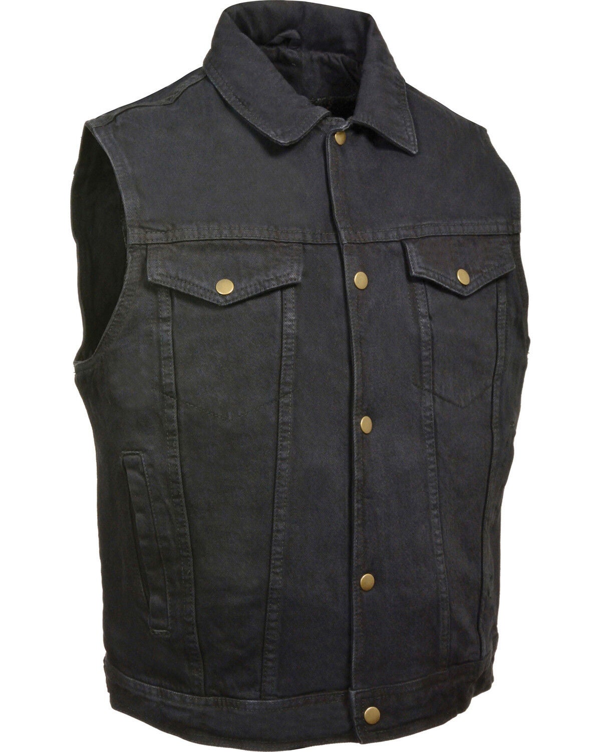 Milwaukee Leather Men's Snap Front Denim Vest with Shirt Collar, Black, hi-res