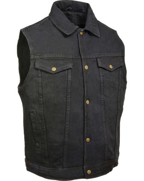 Milwaukee Leather Men's Snap Front Denim Vest with Shirt Collar , Black, hi-res